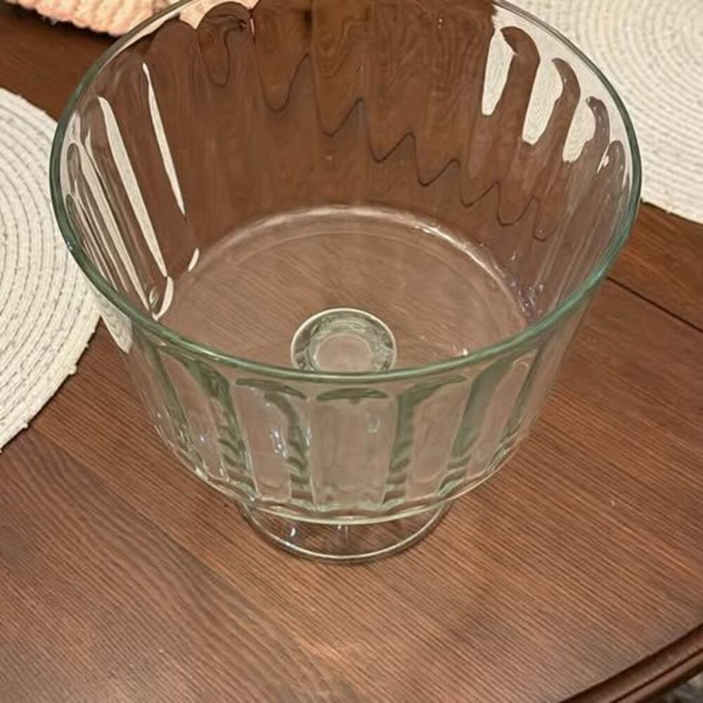 Clear Glass Ribbed Pedestal Trifle Bowl